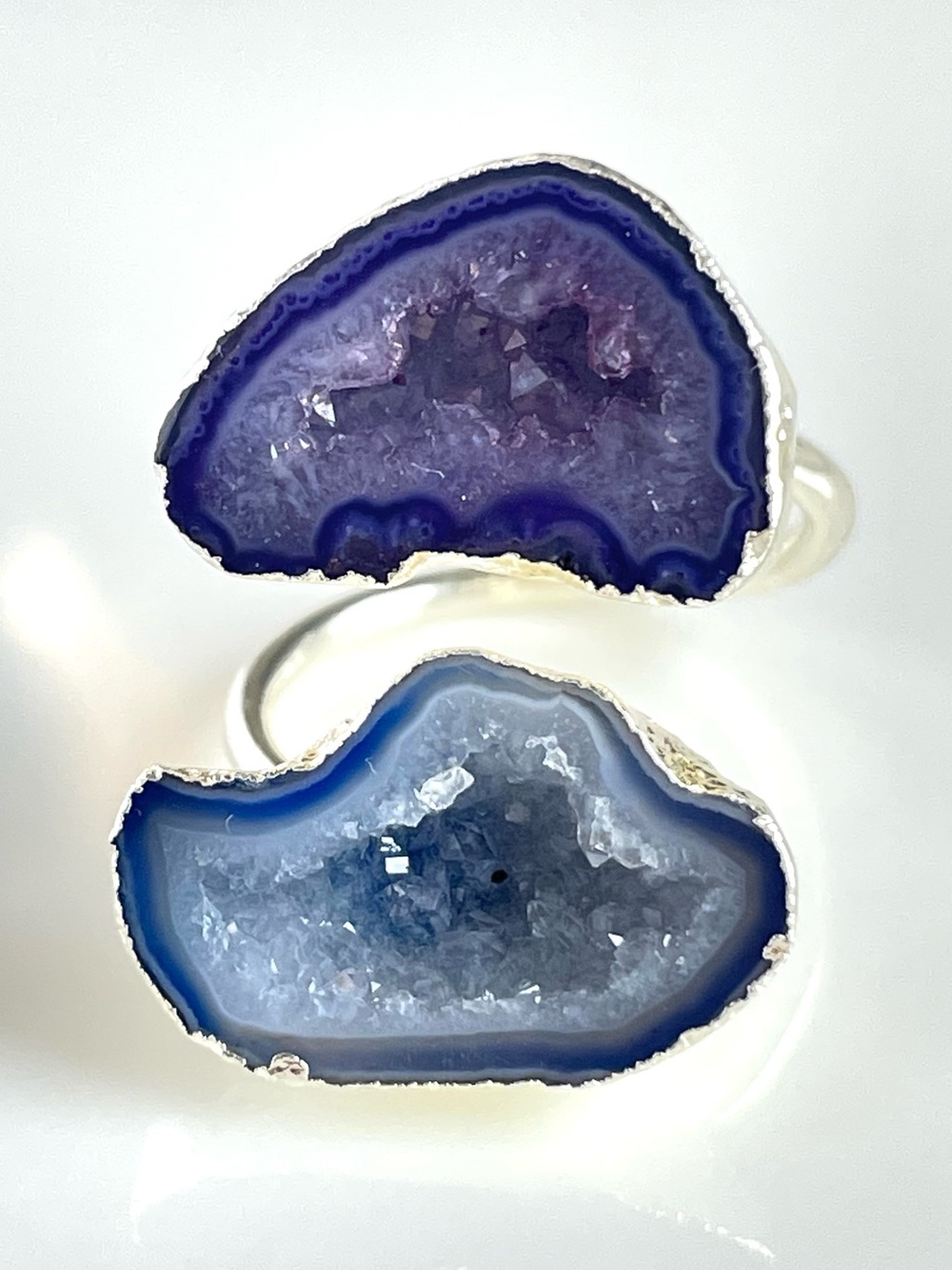 Silver Plated Purple & Blue Geode Druzy Wrap Ring